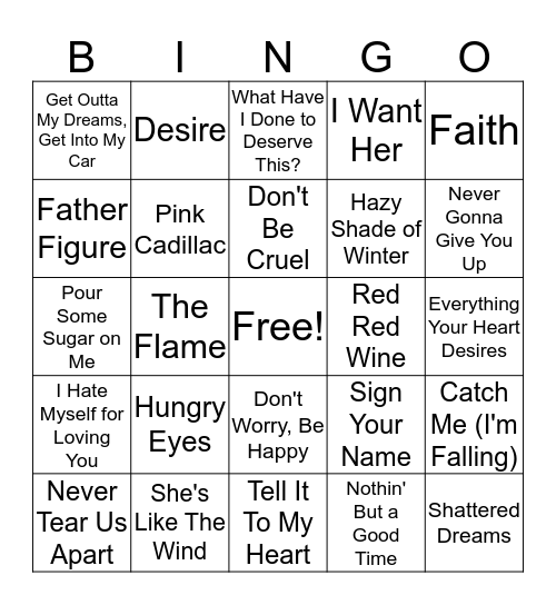 Mental Floss Music Bingo: Flashback 1988 Bingo Card
