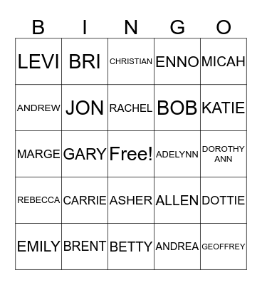FAMILY BINGO 2017 Bingo Card