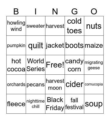 Fall Bingo Card