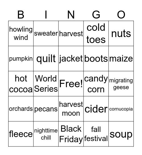 Fall Bingo Card