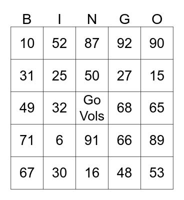 It's Football Time In Tennessee Bingo Card