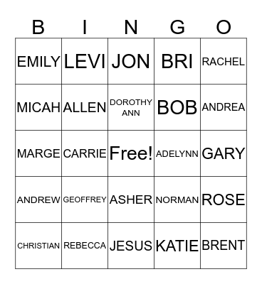 FAMILY BINGO 2017 Bingo Card