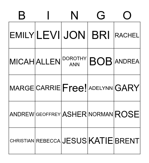 FAMILY BINGO 2017 Bingo Card