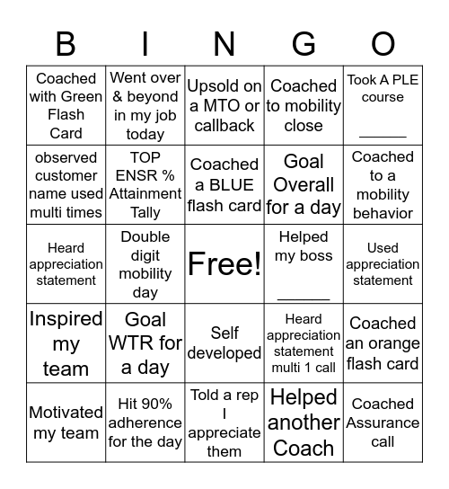 COACH'S BINGO  Bingo Card