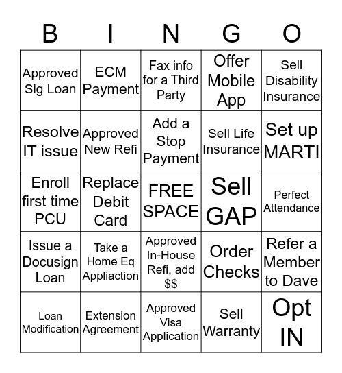 Phone Center Bingo  Bingo Card
