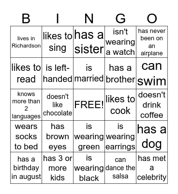 Find Someone Who... Bingo Card