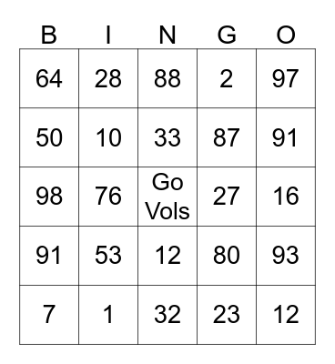 It's Football Time In Tennessee Bingo Card