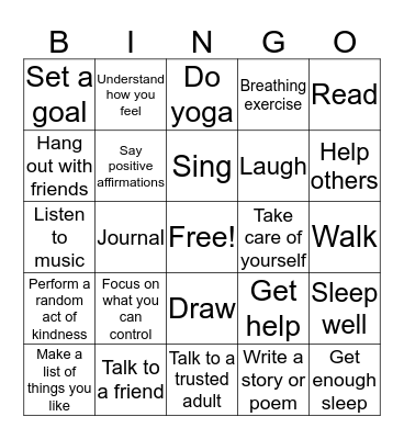 Coping Skills BINGO :) Bingo Card