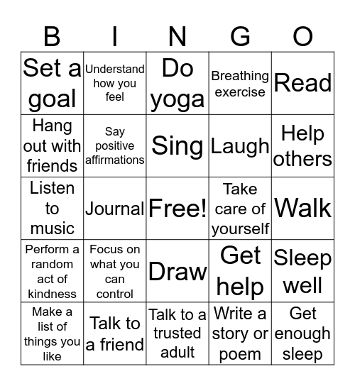 Coping Skills BINGO :) Bingo Card