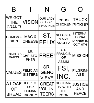 ST. FELIX PANTRY BINGO BLAST! Bingo Card