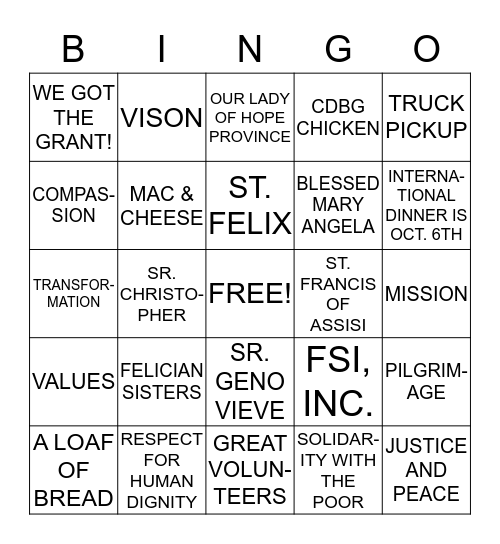 ST. FELIX PANTRY BINGO BLAST! Bingo Card