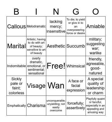 Vocab 6 Bingo Card