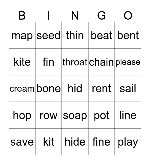 Long and Short Vowel Sounds Bingo Card