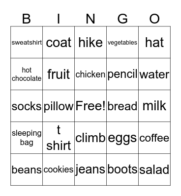 Camp Timberline Bingo Card