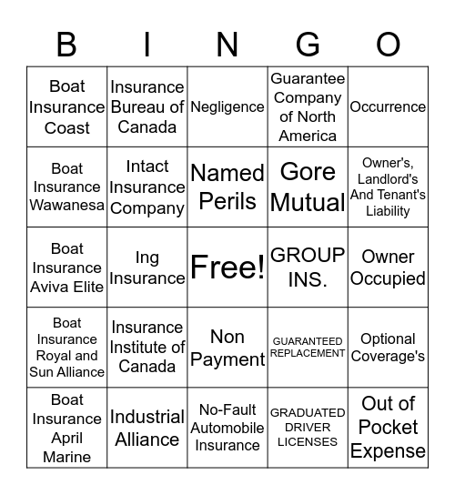 Rai Insurance Bingo!  Game 1  Bingo Card