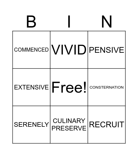 VOCAB Bingo Card