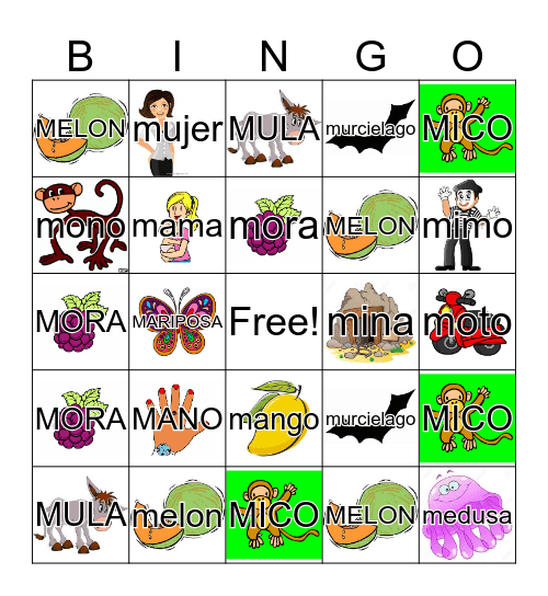 Letra M m  Bingo Card