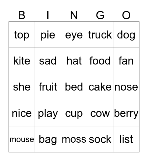 Rhyming Bingo! Bingo Card