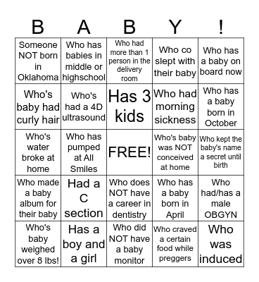 BABY BUMP BINGO Card