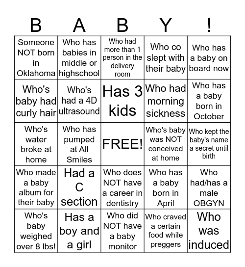 BABY BUMP BINGO Card