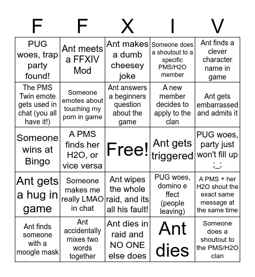 PMS/H2O FFXIV PUG Bingo Card