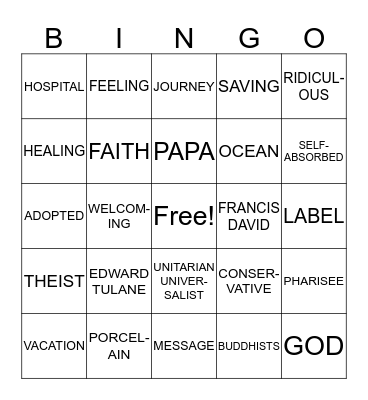 SILENT SERMON BINGO Card