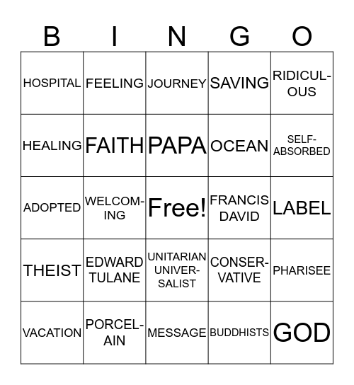 SILENT SERMON BINGO Card