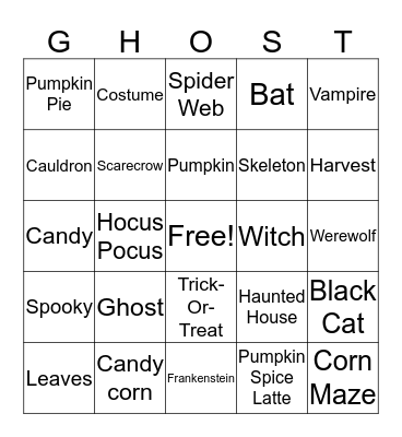 Ghost Bingo Card