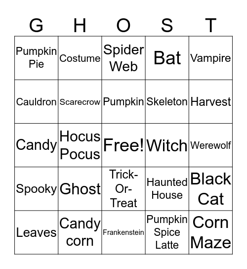 Ghost Bingo Card