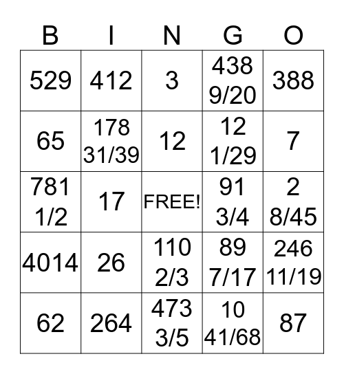 DIVISION A Bingo Card