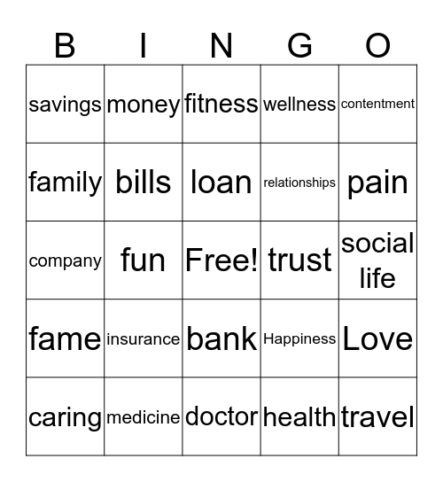 Values Bingo Card