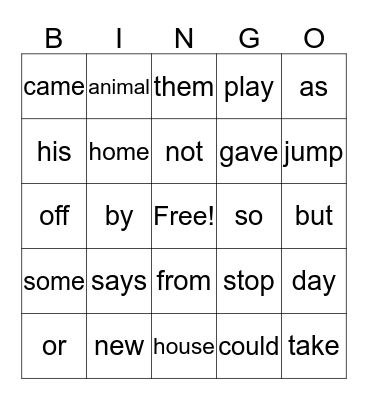 2G Power Words Bingo Card