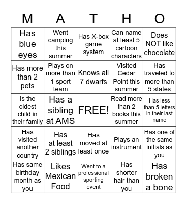 Who Do You Know? Bingo Card
