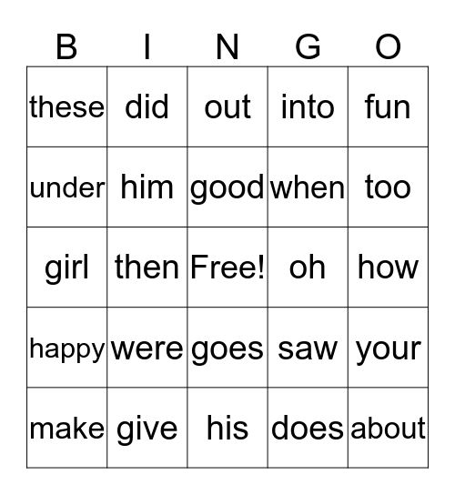 2G Power Words Bingo Card
