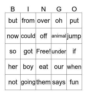 2G Power Words Bingo Card