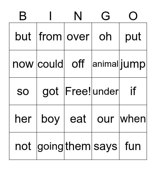 2G Power Words Bingo Card