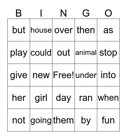 2G Power Words Bingo Card
