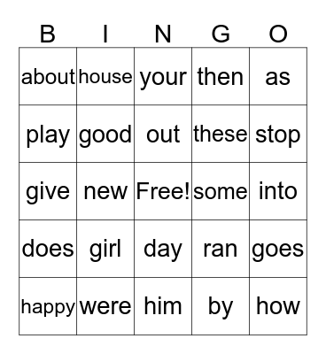 2G Power Words Bingo Card