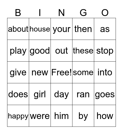 2G Power Words Bingo Card