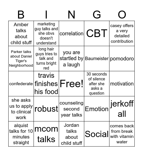 Social Emotion Bingo Card