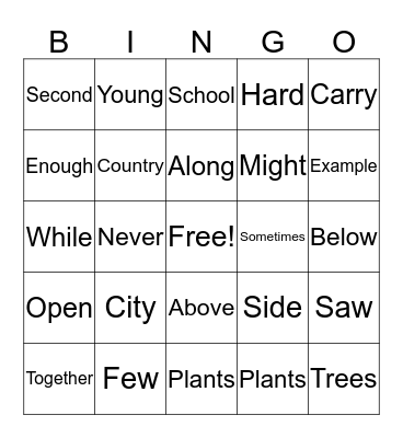 Third 100 sight words Bingo Card
