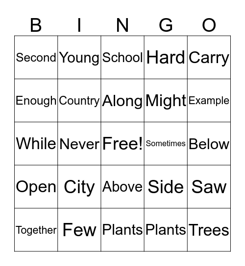 Third 100 sight words Bingo Card