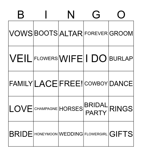 BRIDAL BINGO, Y'ALL Bingo Card