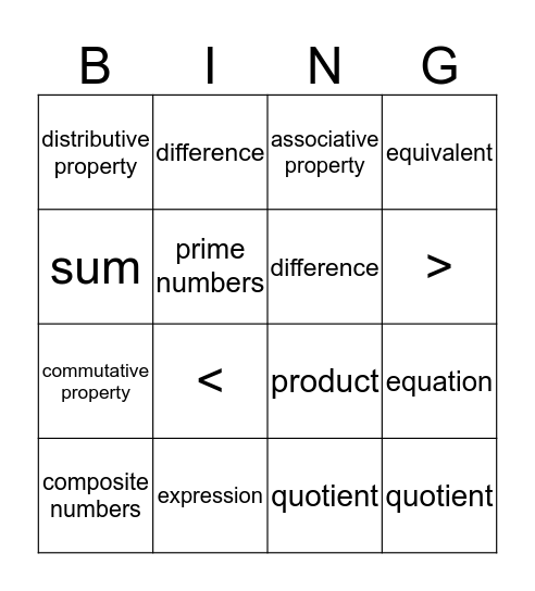 Vocabulary for Quiz on 10/20/17 Bingo Card