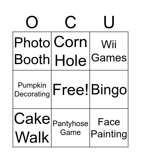 UBC Fall Festival 2017 Bingo Card