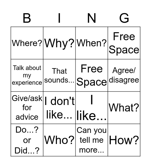 Conversation Bingo Card