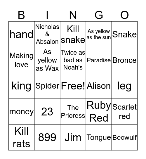 Canterbury Tales Bingo Card