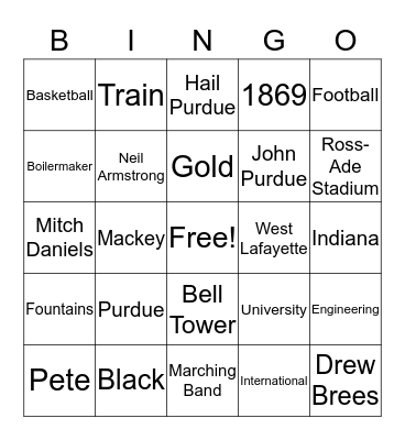 Purdue Bingo Card
