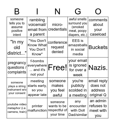 Disgruntled Employee Bingo Card