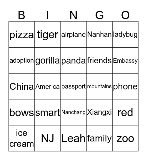 "Gotcha Day" -  Leah Nanhan Bingo Card